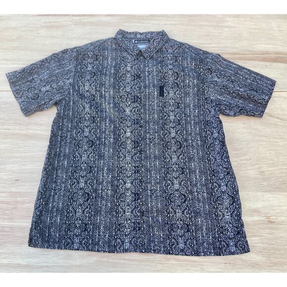 COLUMBIA Short Sleeve Camp Shirt XCO Hawaiian Stripe Collared Men's Black SIZE L - Picture 1 of 9